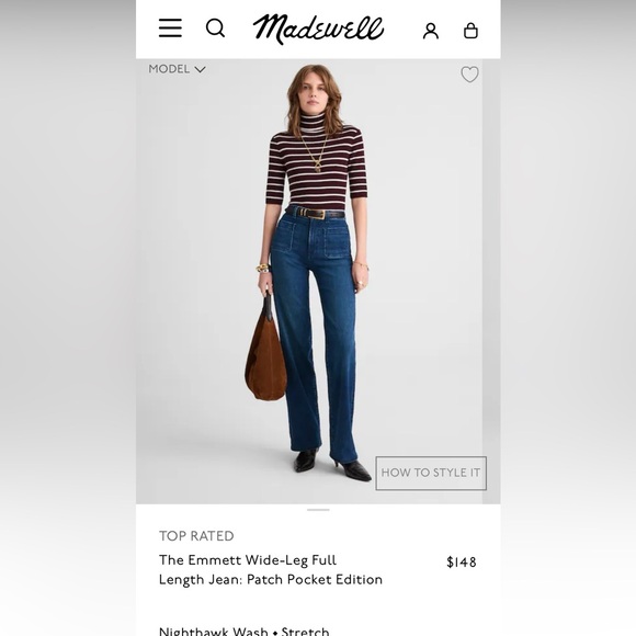 Madewell Emmett Wide-Leg Jeans Patch Pocket Nighthawk Wash Size 32 - Picture 2 of 12